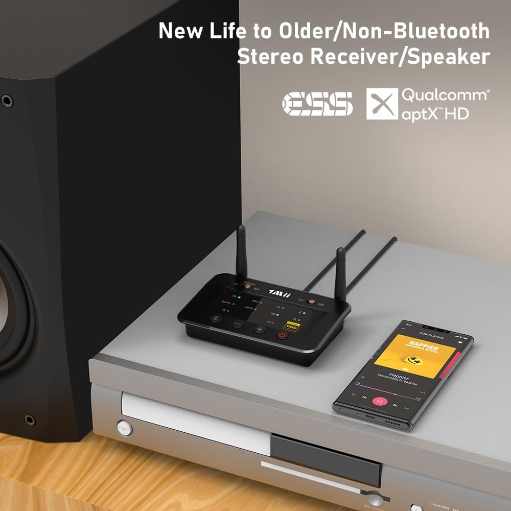 1Mii B03Pro Bluetooth 5.3 Transmitter Receiver for Home Stereo TV, HiFi Wireless Audio Adapter with Audiophile DAC & aptX Low Latency/HD/Adaptive, Long Range, Optical RCA AUX 3.5mm Outputs/Inputs