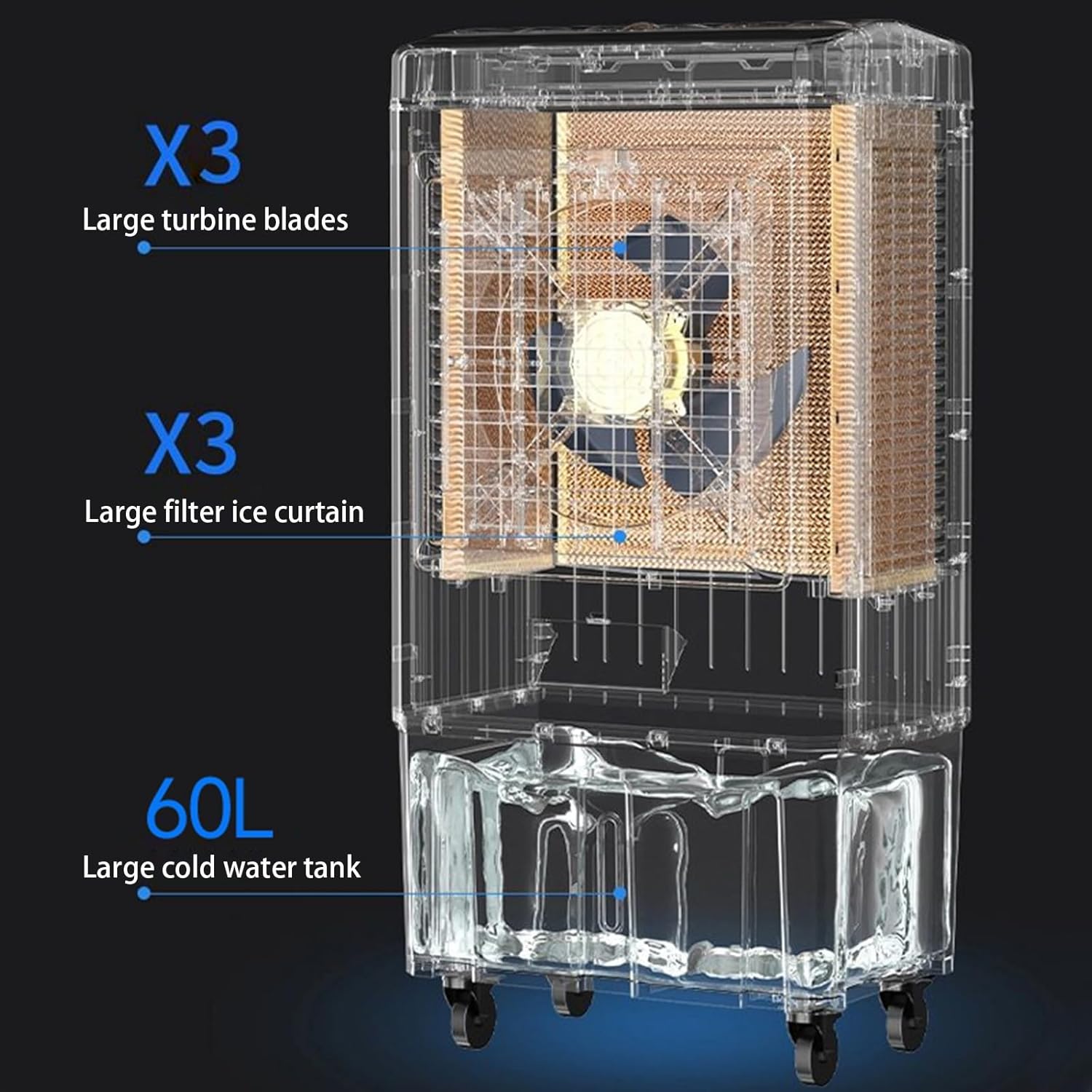 Portable Air Conditioners Fan, Evaporative Air Cooler with 3 Speeds and Water Tank, Quiet Air Cooler for Room Office Garage(47 * 35 * 102cm)