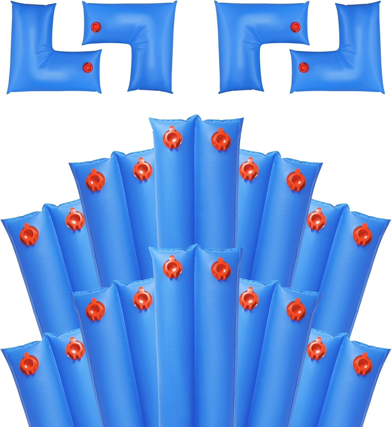 Pool Water Bags,8ft Heavy Duty Double Chamber Water Tubes Pool Cover Weights for Inground Pool,25 𝑮𝒂𝒖𝒈𝒆(0.3mm) Durable Water Bags for Winter Pool Cover (Blue-10Packs+4 Corner Tubes)