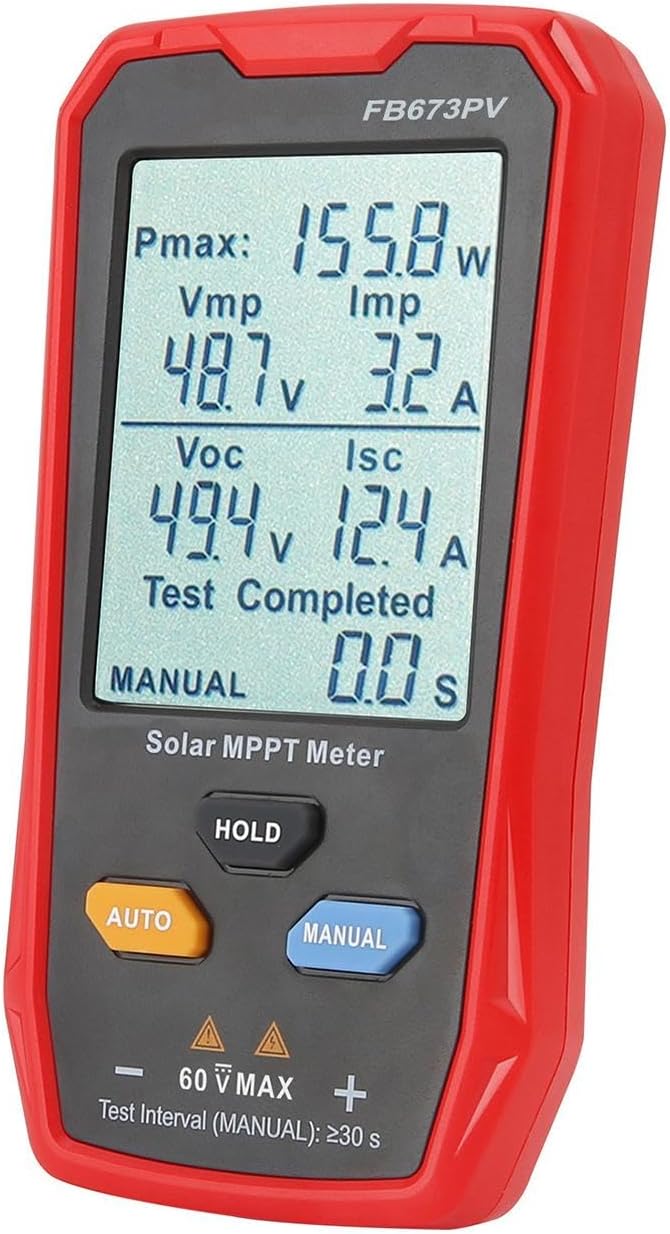 Generic 800W Solar Panel Tester Photovoltaic Multimeter 12-60V 14.2x7.6x2cm Utility Tool Professional Big LCD Screen with Cable, Red and Black