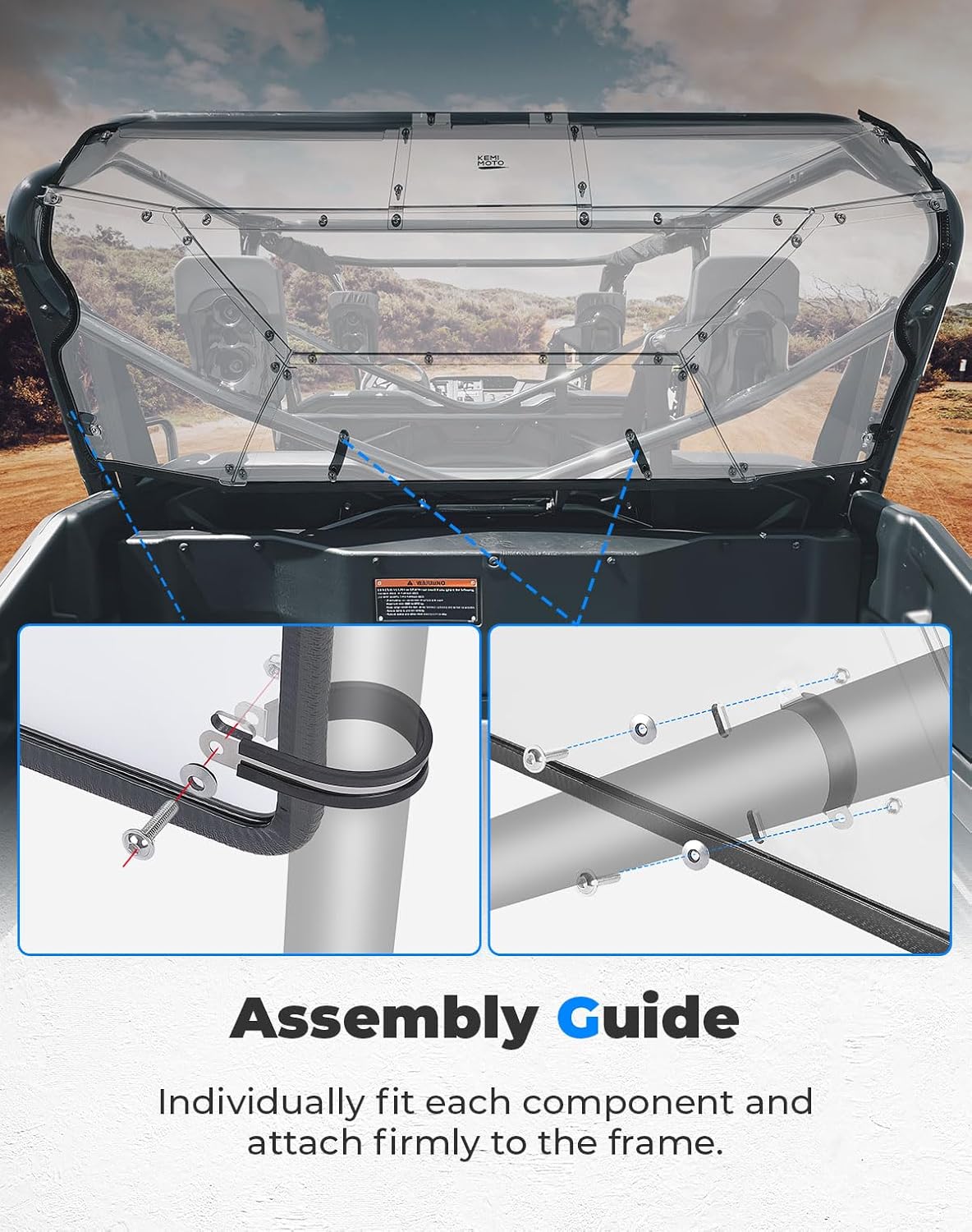 KEMIMOTO Scratch-Resistant Rear Windshield Compatible with 2023 2024 2025 Pioneer 1000-6, Better Sealing, No Water Leak, 1/5’’ Thick PC Material UTV Back Window, 9-Piece Assembly, Accessories