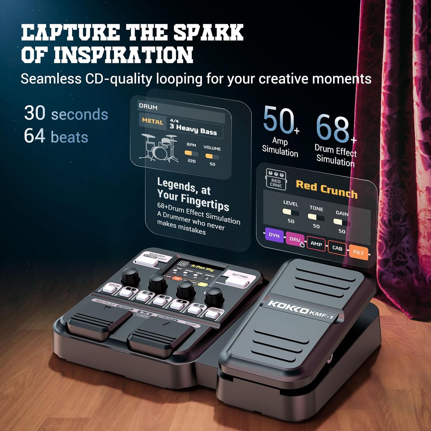 KMF-1 Guitar Pedal, Guitar Multi Effects Processor Pedal | Amp Modeling, IR Loading, Expression Pedal & Color Display | Portable Multi-Effects Unit for Live, Studio, Practice