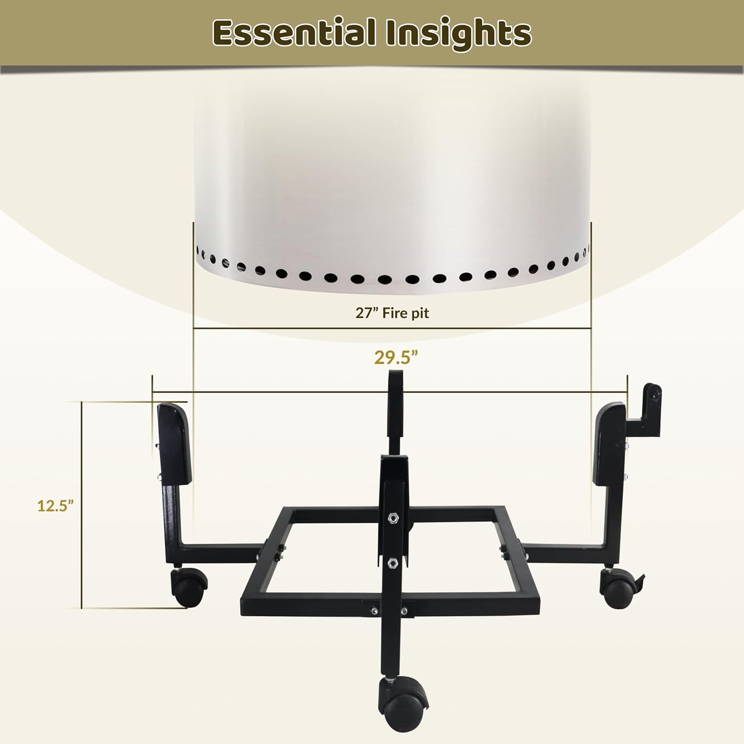 FEBTECH - 29.5 inch Portable Firepit Trolley Stand Compatible with Solo Stove Yukon and other 27 Inch Firepit - Fire Pit Stand with Support Arm for Effortless Fire-pit Mobility - Solo Stove Accessories