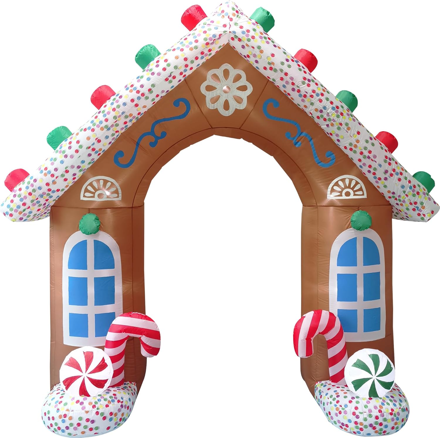 Fraser Hill Farm 8-Ft. Tall Gingerbread Arch Blow Up Inflatable with Lights, Outdoor Christmas Inflatable Decoration for Lawn and Yard, Giant Festive Holiday Decor