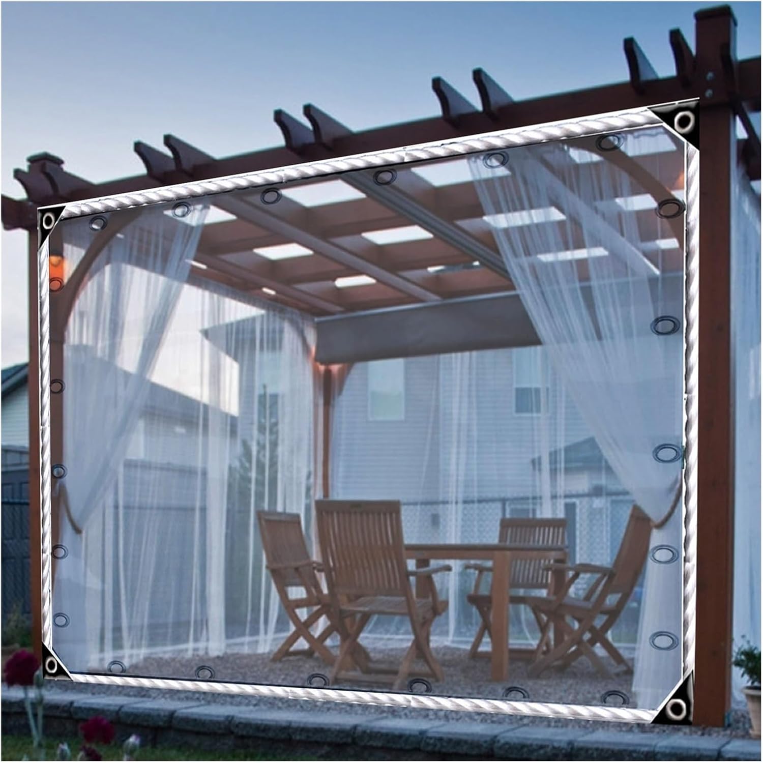 bujnie Transparent Tarpaulin, Clear Tarpaulin Waterproof Heavy Duty with Eyelets Tear Resistant Rain Curtains Suitable for Camping, Furniture, Decks, Canopies, Gardens (26.24x22.96ft)