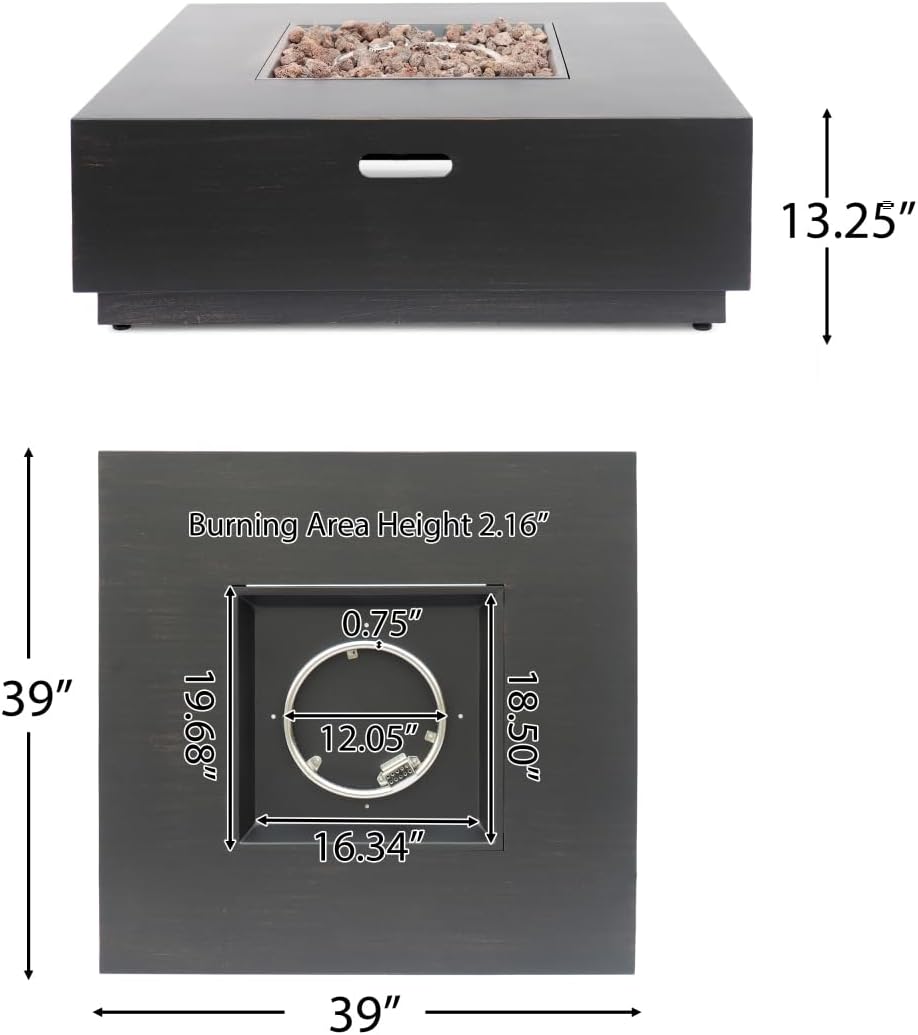 40-inch Square Outdoor Fire Pit, Brown and Gold Iron Fire Pit Table, 50,000 BTU Patio Heater for Backyard, Garden, Deck, Single-Box Delivery for Easy Setup