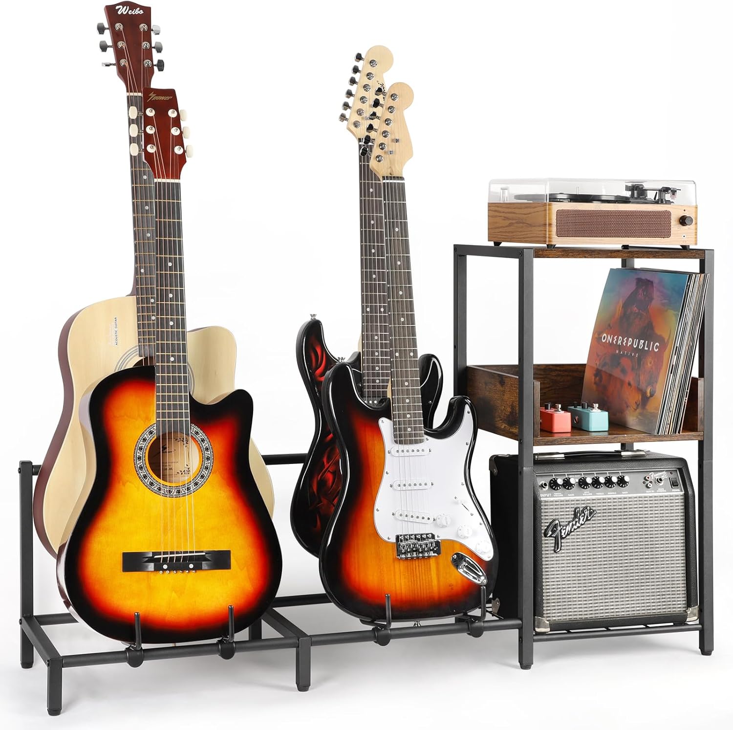 Bikoney Guitar Stand 4 Guitars Holder for Acoustic, Electric Guitar, Bass, Guitar Rack Adjustable for Multiple Guitars, Guitar Accessories Gifts for Men, Guitar Stands Holder Floor Display