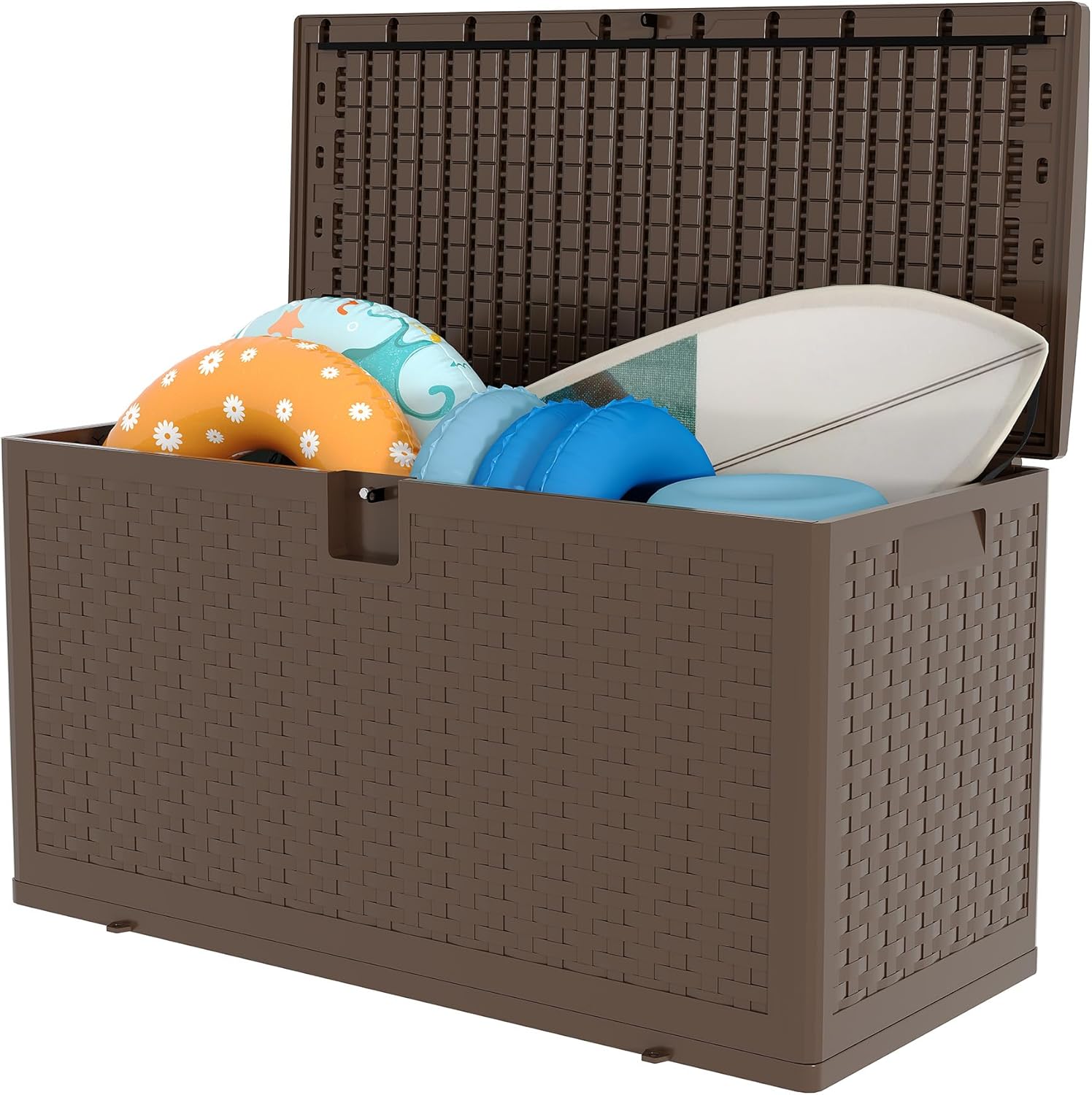 99 Gallon Outdoor Storage Box Waterproof, Patio Deck Storage Box For Package Delivery, Lockable Resin Deck Box, Deck Box Container for Furniture Cushions, Garden Tools, Pool Accessories