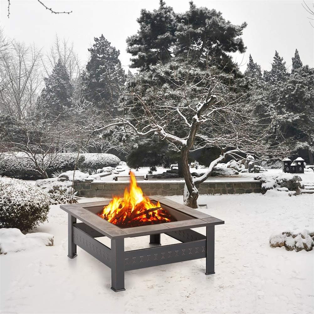 Outdoor Fire Pit Table, Multifunctional Garden Terrace Fire Bowl with Stainless Steel Grill and Log Poker, for Outdoor and Patio,Outdoor Fire Pits