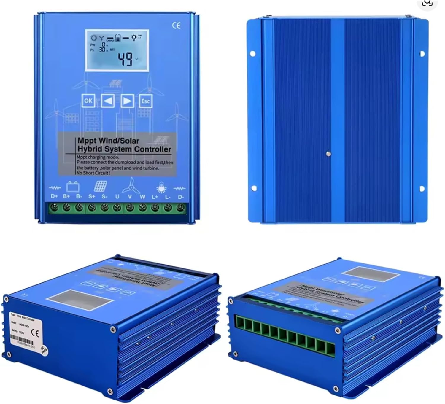 12000W LCD Wind Solar Hybrid System MPPT Charge Controller+12V 24V Auto Regulator Home Use Wind Generator(Blue),24v