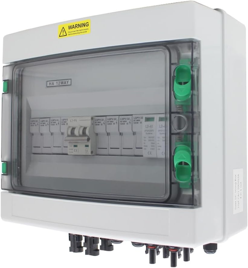 Dual Lnsurance 4 String Solar Combiner Box,PV Combiner Box for Solar,with Lightning Arreste & 15A Rated Current Fuse and 63A Circuit Breaker, IP65 Waterproof for On/Off Grid Solar Power System