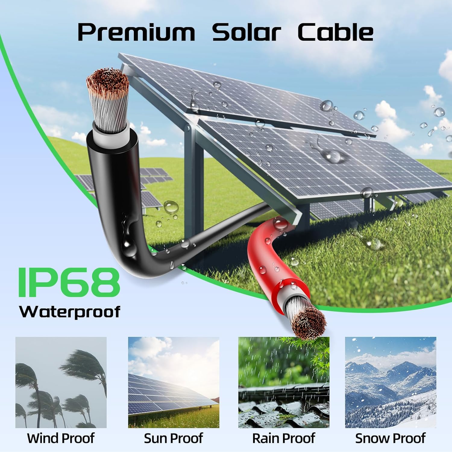 Bateria Power 2x50 Feet Solar Panel Wire, 12AWG (4mm²) Tinned Copper Solar Panel Extension Cable PV Wiring for Photovoltaic Solar System, Automotive RVs, Marine (50FT Red + 50FT Black)