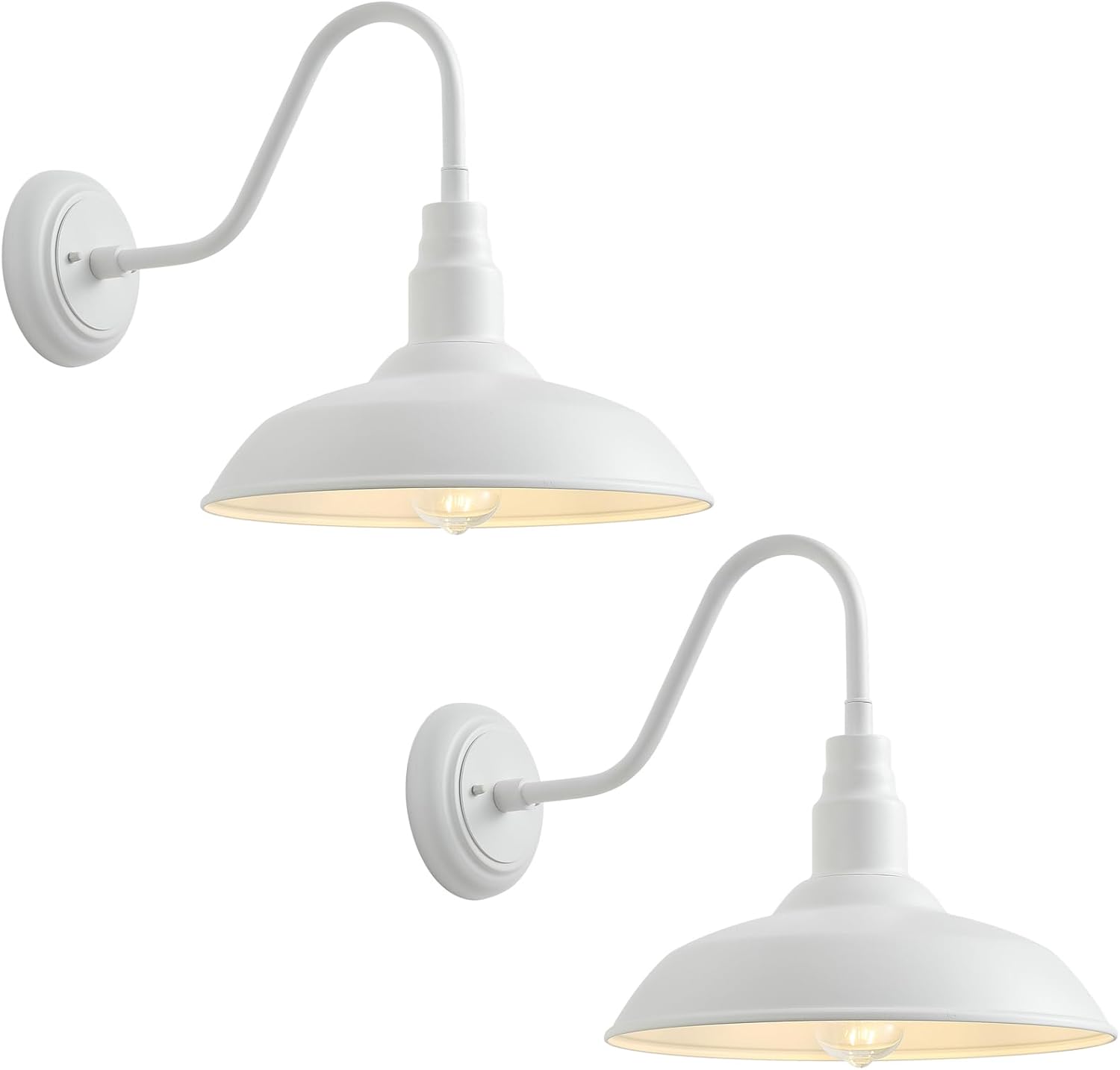 Outdoor Gooseneck Barn Light Fixture with Wall Mount, 10'' Diameter White Exterior Waterproof Wall Lantern for Porch, Farmhouse Wall Sconce, 2 Pack, LM2201-WH-2P