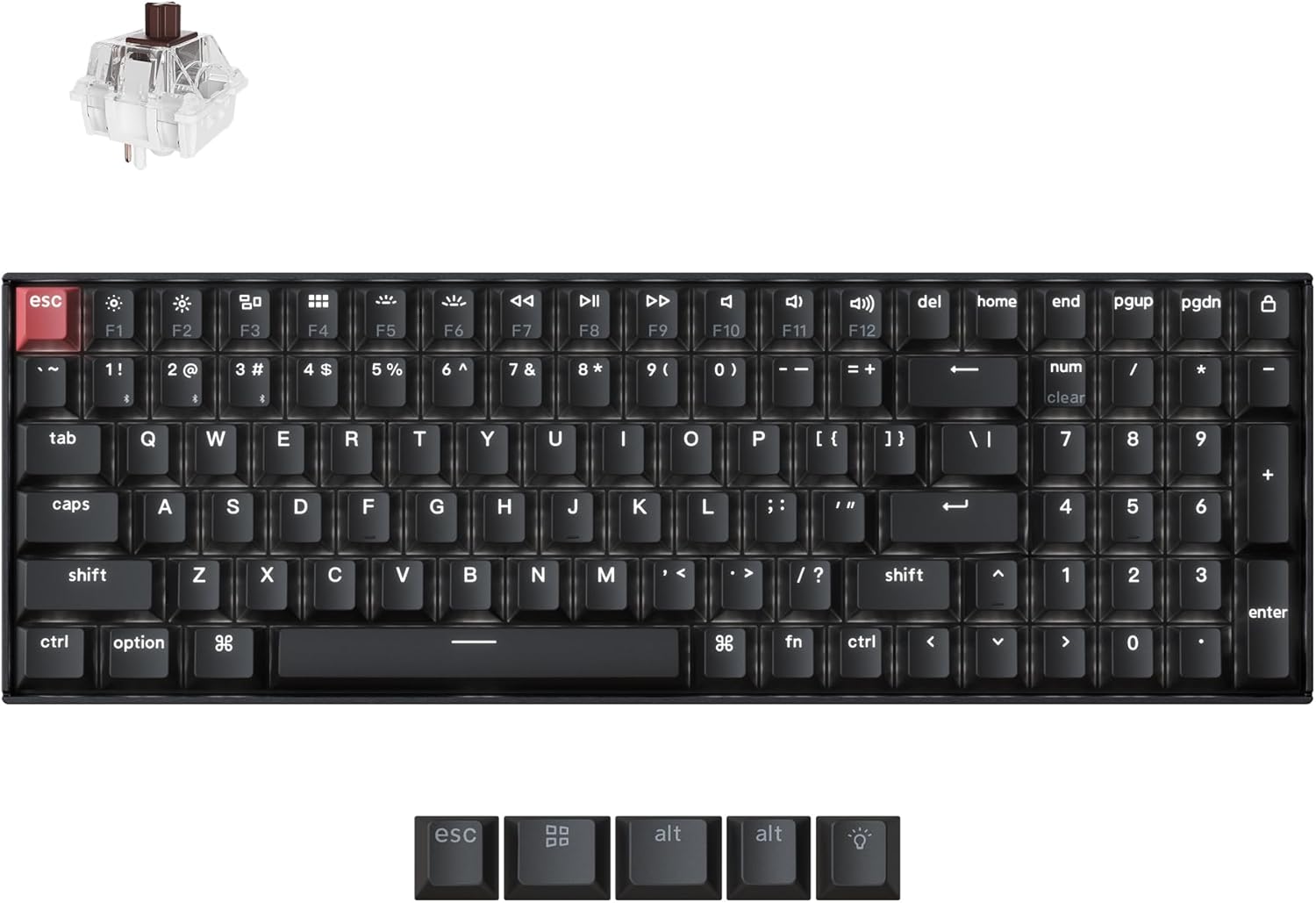 Keychron K4 96% Layout QMK Wireless and Wired Options Mechanical Keyboard Super Brown Switch, Paired with Shine-Through Double-Shot PBT Keycaps for Mac Windows-Version 3