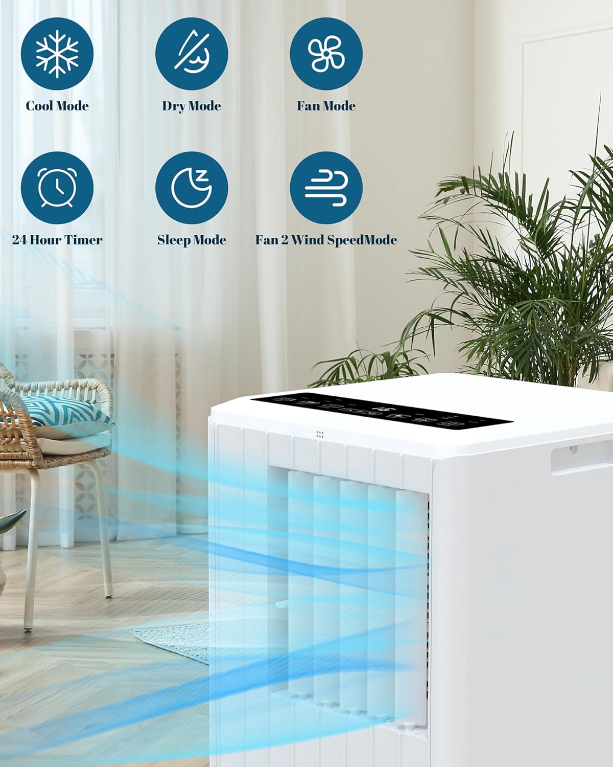 Portable Air Conditioners - 2025 Upgraded 8000 BTU Portable AC for Room up to 250 Sq. Ft, 3 in 1 AC Unit with 24H Timer, Smart Sleep Mode, Remote Control, Air Cooler for Large Room Indoor