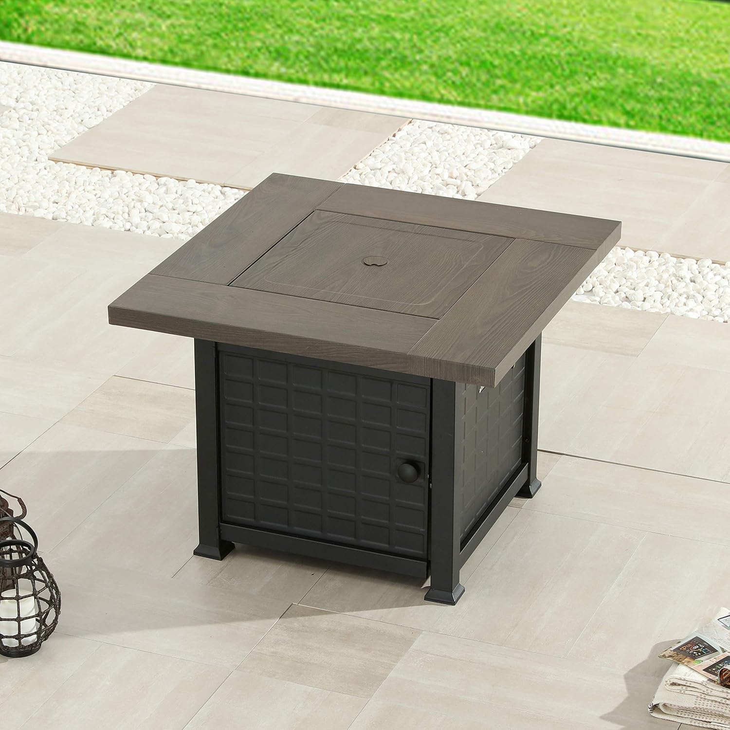 LOKATSE HOME Patio Outdoor Square Fire Table Pit CSA Certification Approval 50,000 BTU Auto-Ignition Outdoor Propane Gas Fire Pit Table with Steel Cover