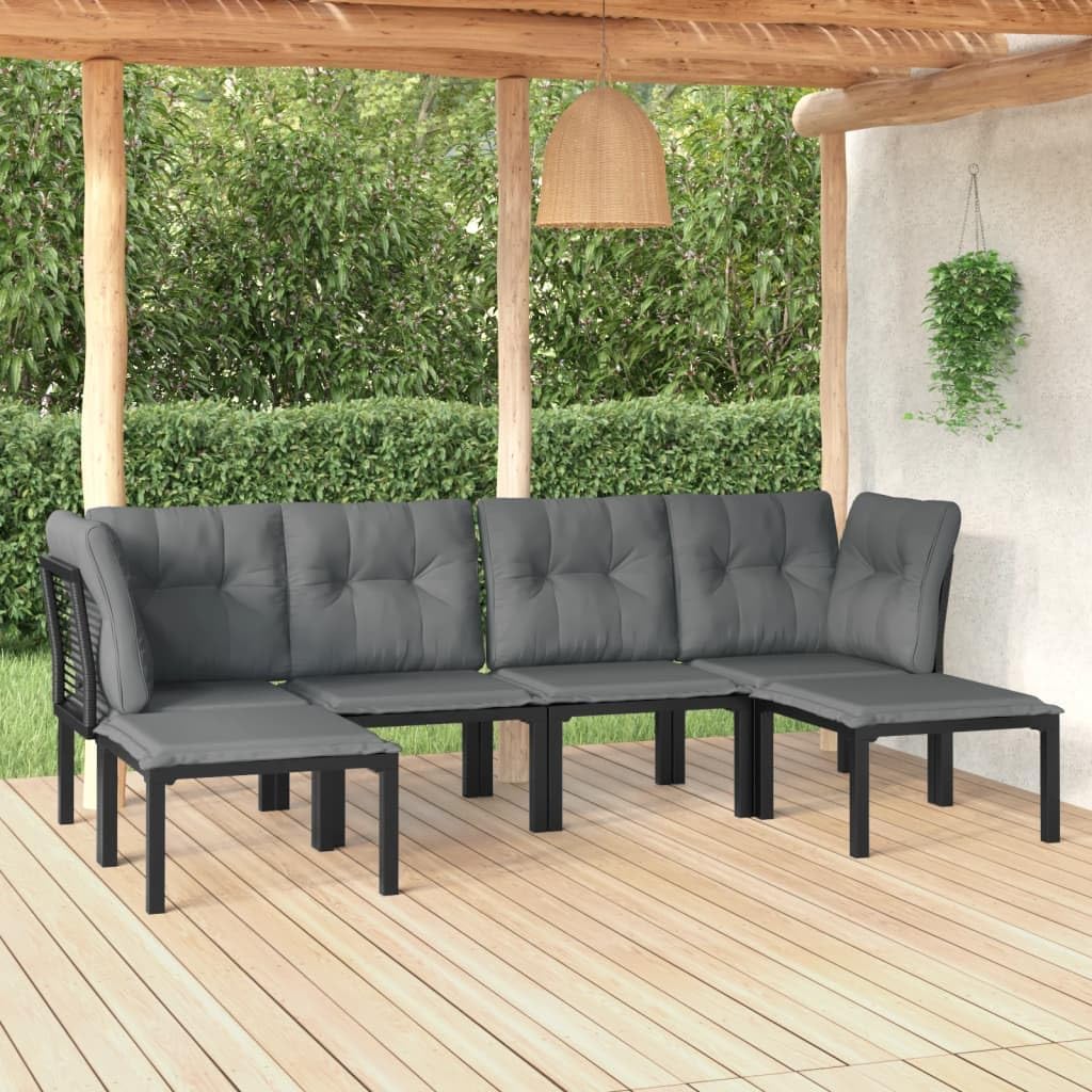 6 Piece Patio Lounge Set Black and Gray Poly Rattan,Modern Outdoor Lounge Set with Comfortable Cushions, WeatherResistant PE Rattan for Garden and Patio Patio Furniture Sets, Outdoor Furniture Sets