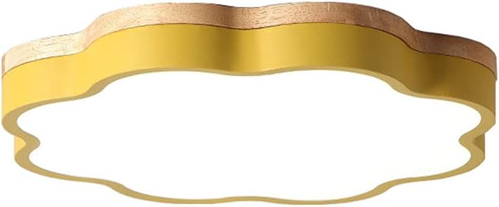 LED Flush Mount Ceiling Light,Wooden Base Wrought Iron Ceiling Lamp,Three-Color Dimming Ceiling Light,Bedroom,Study,Children's Room,Decorative Lighting Fixture