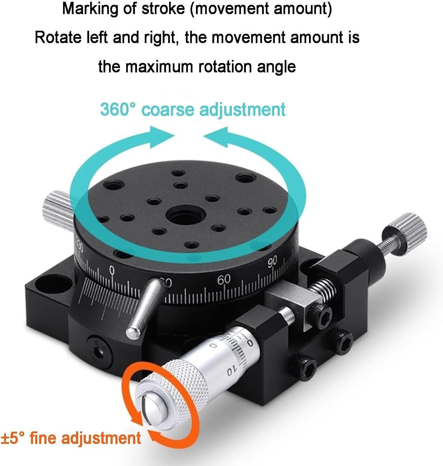 360° Fine Tuning Optical Sliding Table, Manual Rotation Stage with Micrometer for Production Machinery - R Axes Trim Station and Rotating Linear Displacement Platform (60mm)