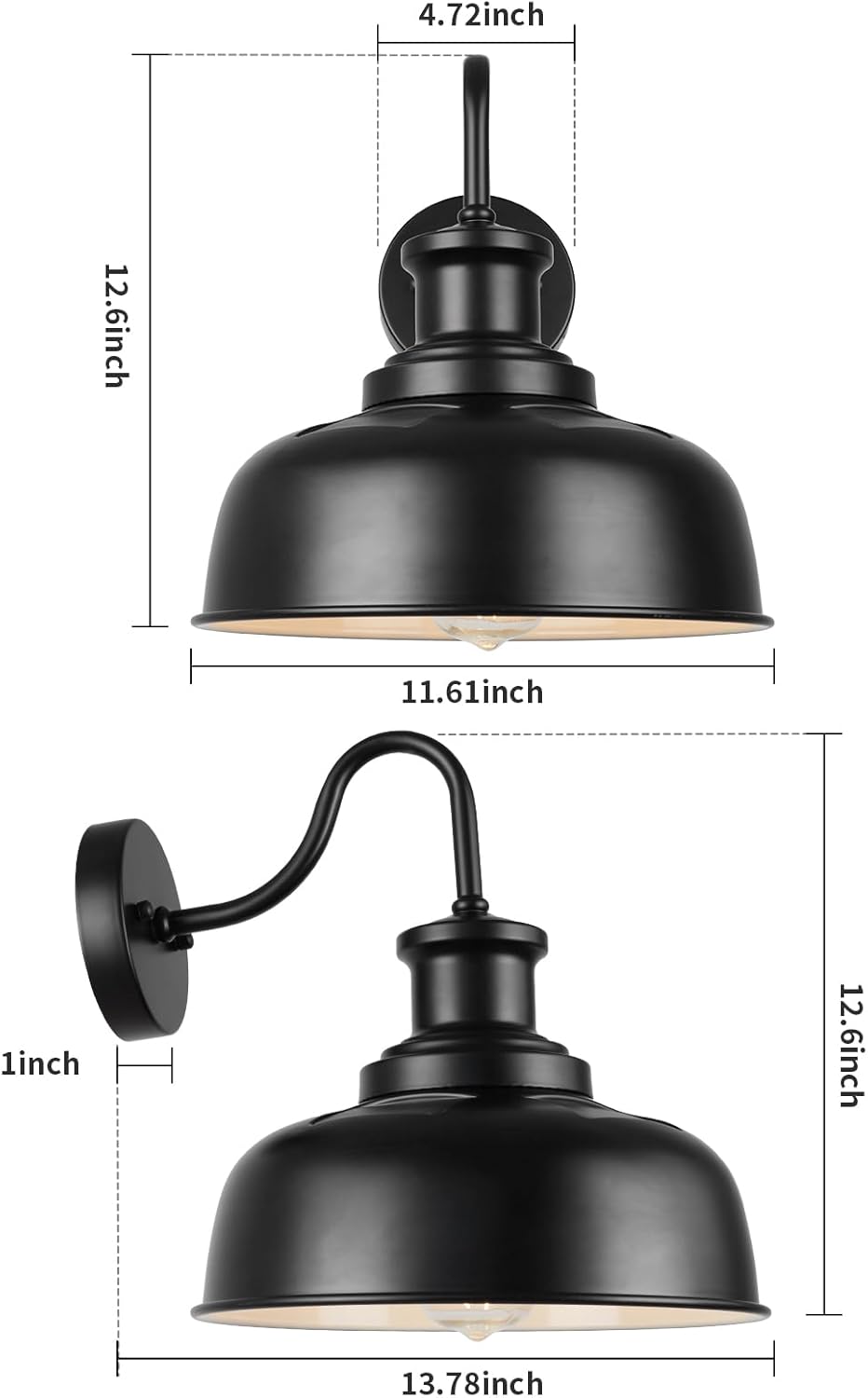 Solar Barn Lights for Outside, Outdoor Wall Lights Solar Powered, Farmhouse Exterior Wall Sconces, Industrial Exterior Lighting Fixture, Rustic Lantern for Garage, Barn, Shed,RZSR007-2