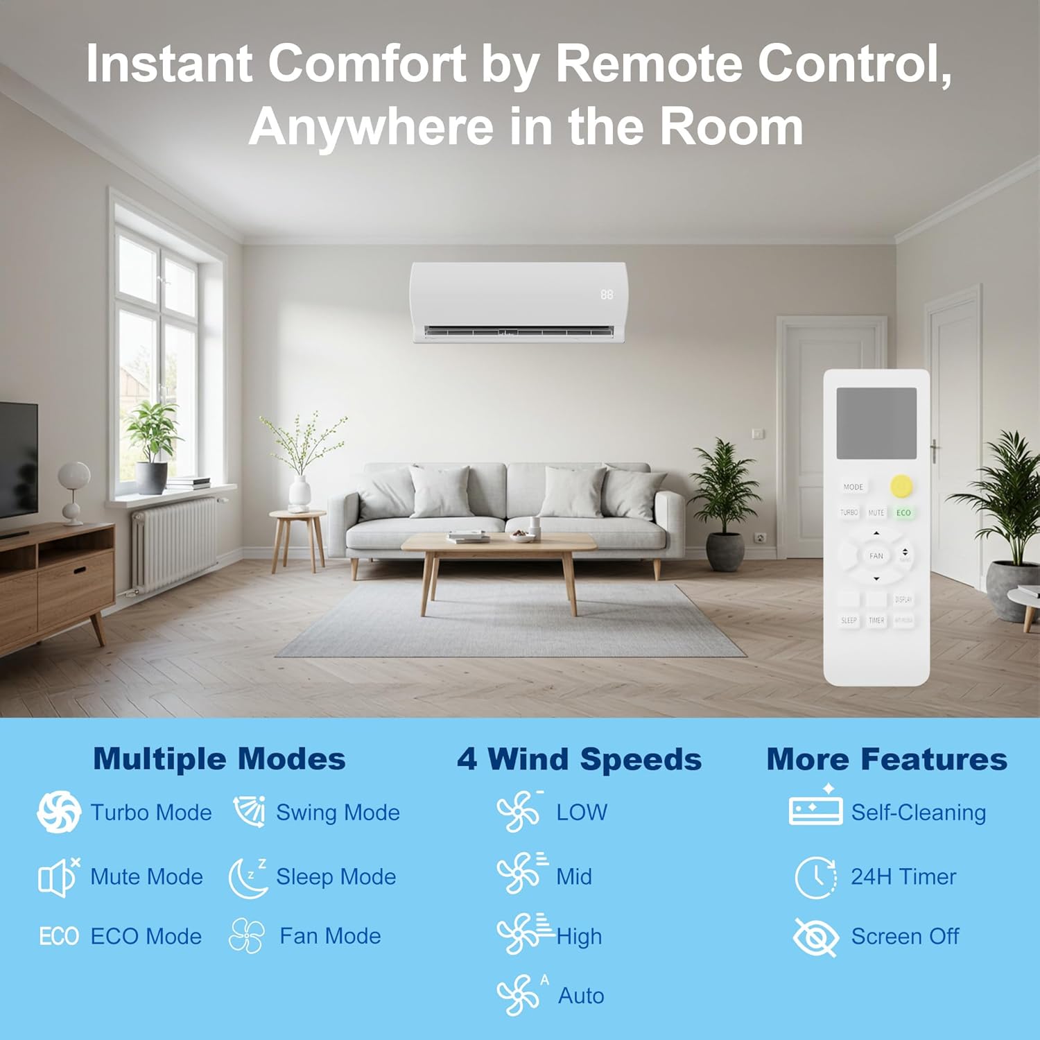 Uthfy 1800BTU 230V Mini Split AC/Heating System, Energy Efficent Ductless Inverter Air Conditioner,Pre-charged Condenser, Heat Pump,1.5 Ton,Cool Up to 1250sq.ft,19 SEER 2,Installtion Kits Included
