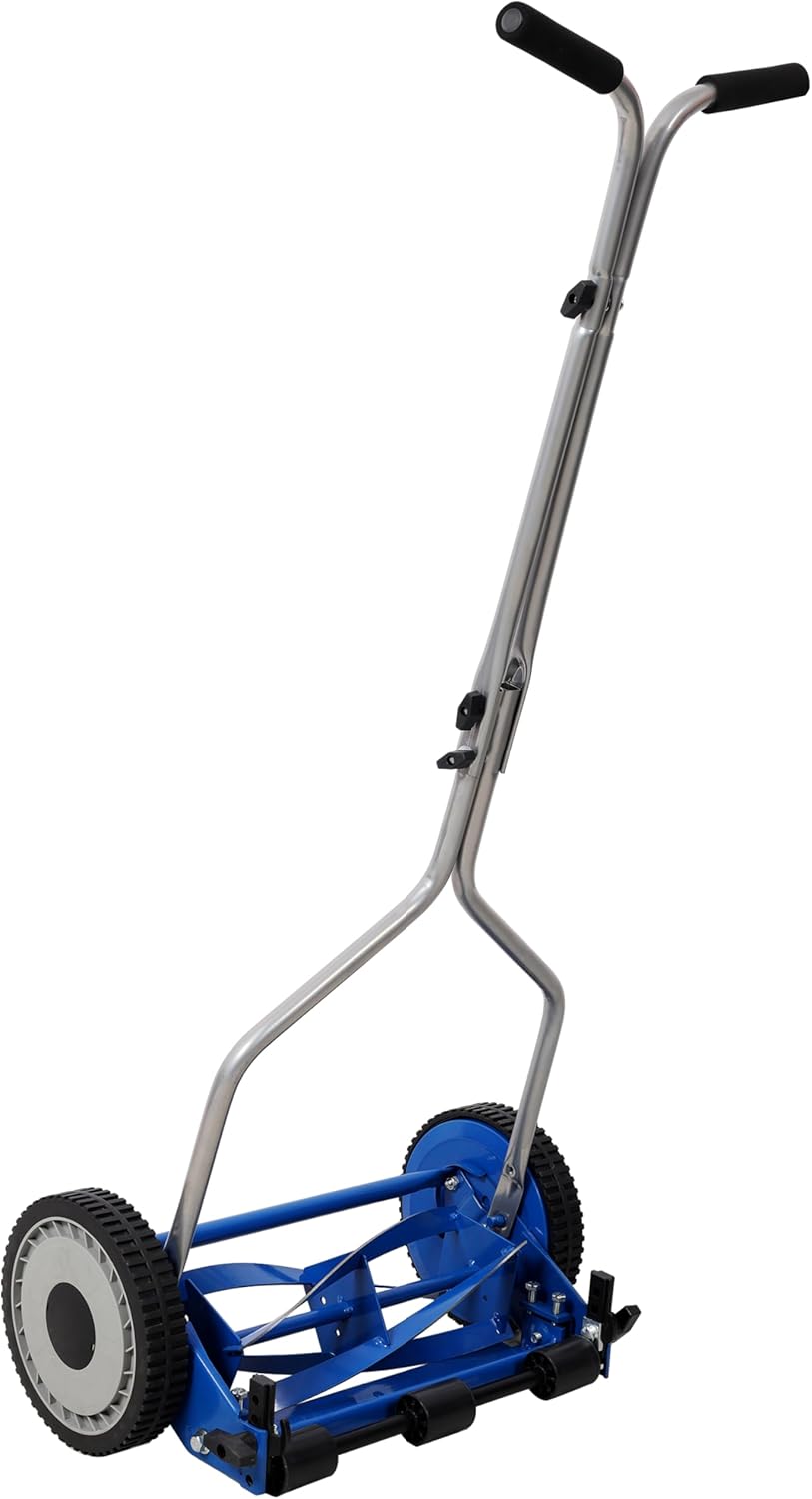 14 Inch Manual Reel Mower for Healthier Lawns, Precision Scissor-Cut Grass Trimmer, Push Reel Lawn Mower for Small to Medium Yards, Blue