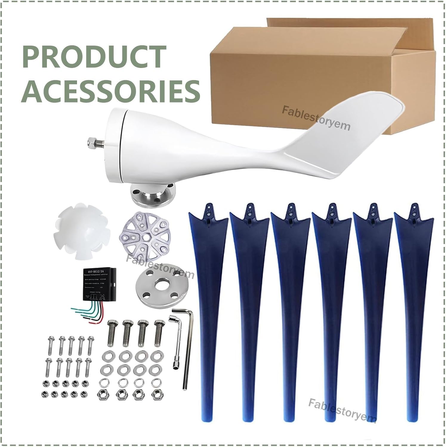 12000W Wind Turbine Generator, Windmill Generator 12V/24V/48V Wind Turbine 5 Blade Wind with MPPT Controller, 3 Phase AC Generator Turbine Kit for Boats, Terraces, Cabins or Home,Navy-48V