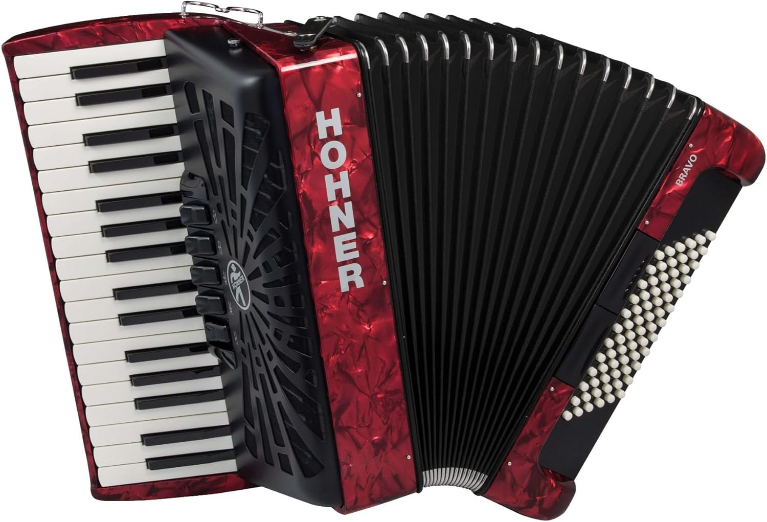 Hohner Bravo III 72 Chromatic Piano Key Accordion (Pearl Red)