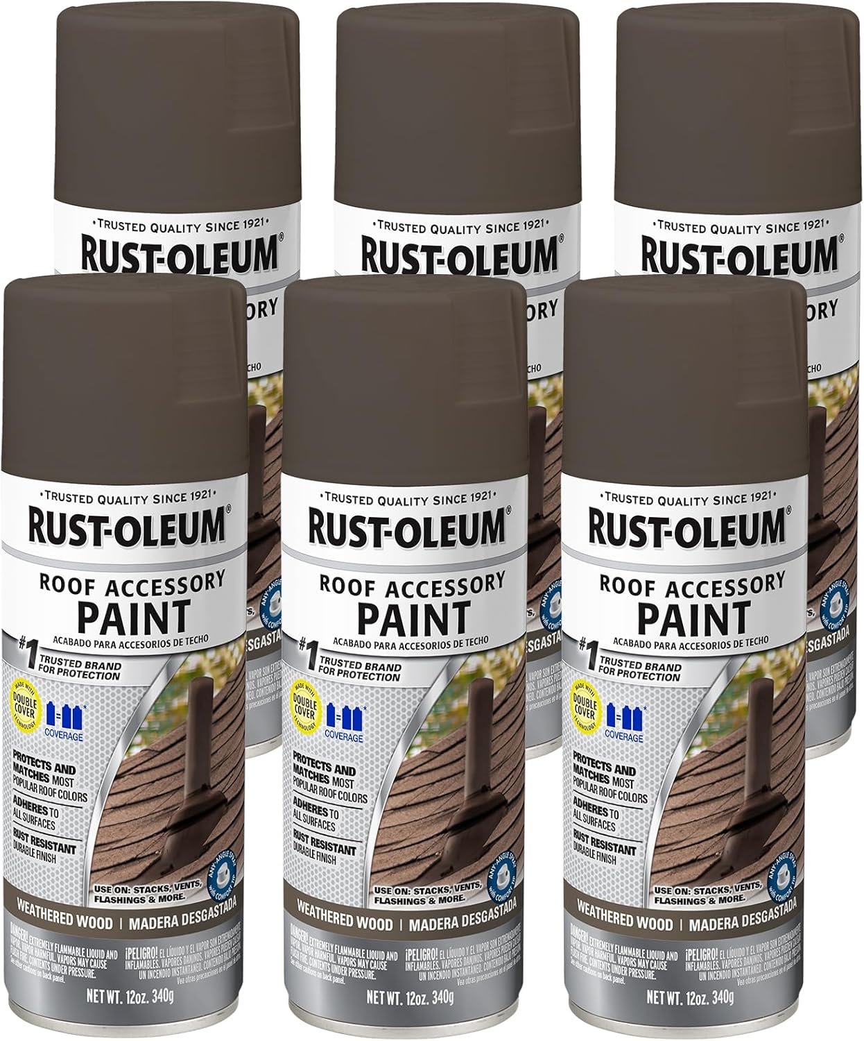Rust-Oleum Roofing Accessory Coating Spray Paint, 12 oz, Weathered Wood, 6 Pack