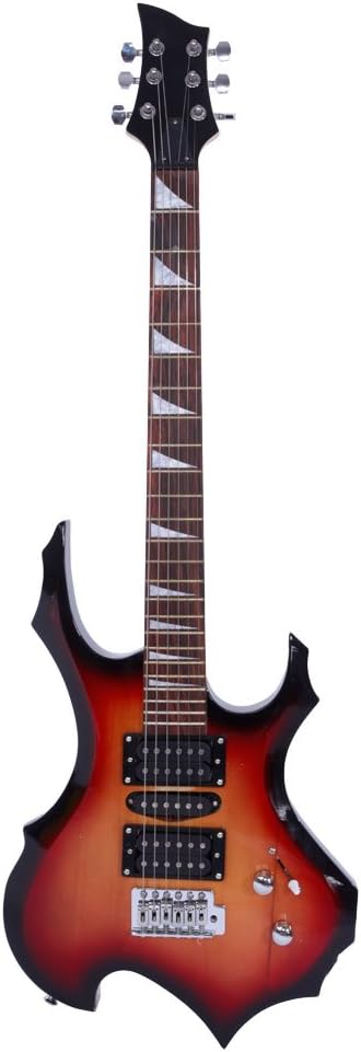 Professional Flame Type Electronic Guitar + Guitar Bag + Pick + Tremolo Bar + Link Cable Set (Sunset)
