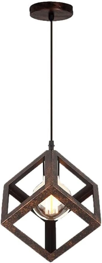 Pendant Light Metal Vintage Industrial Style Hanging Lamp E27 Base Hollowout Chandelier Shade 1-Head Ceiling Lighting Fixture Restaurant Bar Kitchen(Rust)