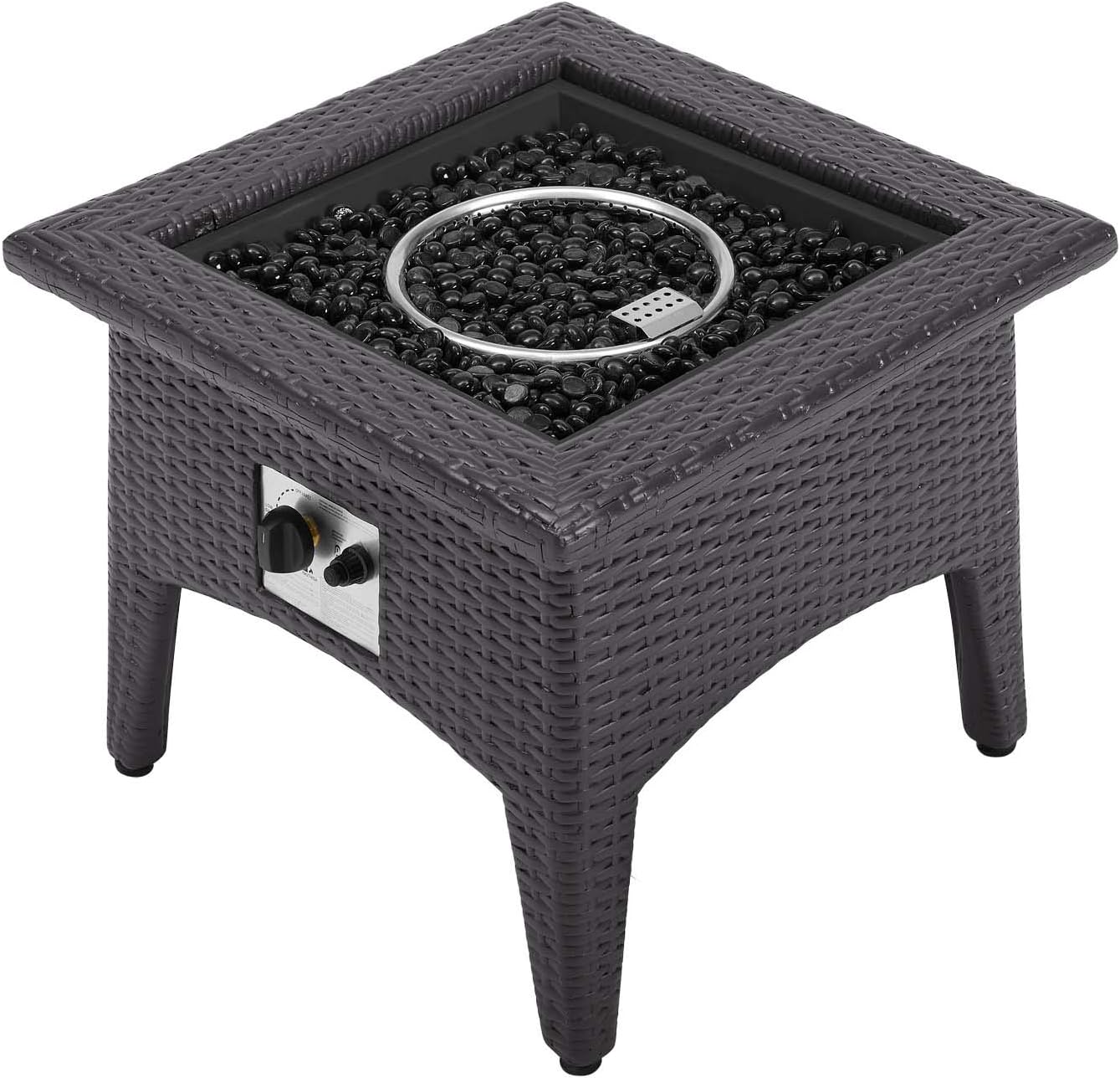 Modway Vivacity Wicker Rattan Square Propane Gas Fire Pit Table