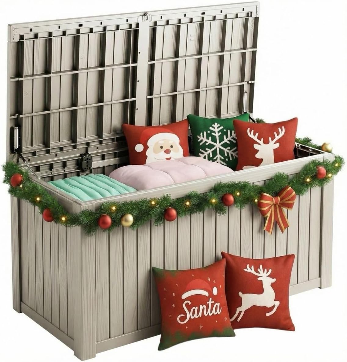 210 Gallon Outdoor Storage Bench Waterproof - Resin Deck Storage Chest for Patio & Pool, Lockable Outdoor Storage Box for Cushions & Tools, UV-Resistant, Granite Grey