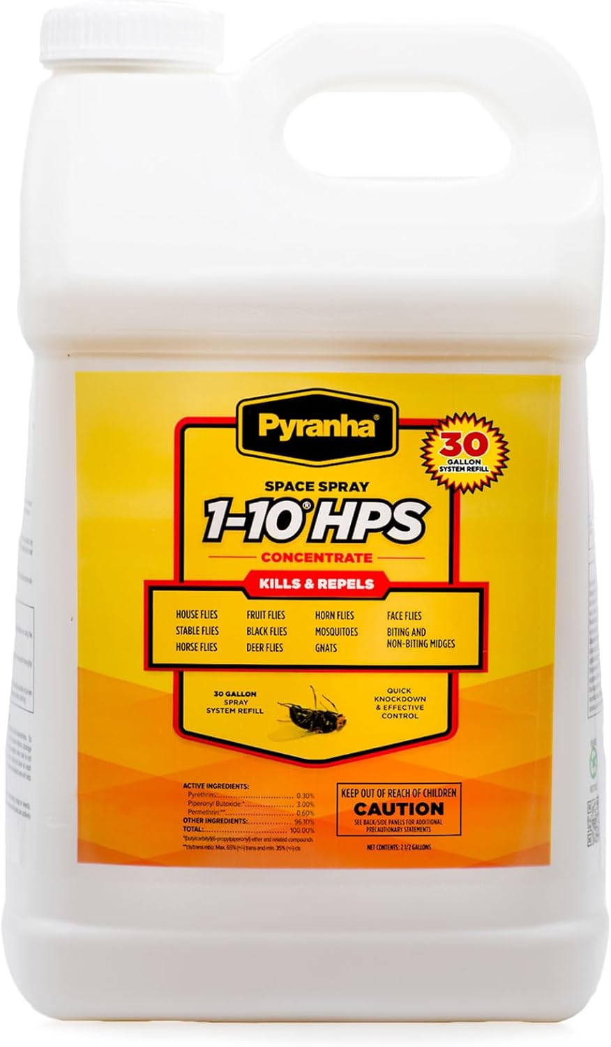 PYRANHA 1-10 HPS Concentrate Refill - 2.5 Gallon for 30 Gal Automatic Spray Systems Indoor Barn Fly Control | Repels Horn, Deer, Horse, Stable, & Face Flies, Midge