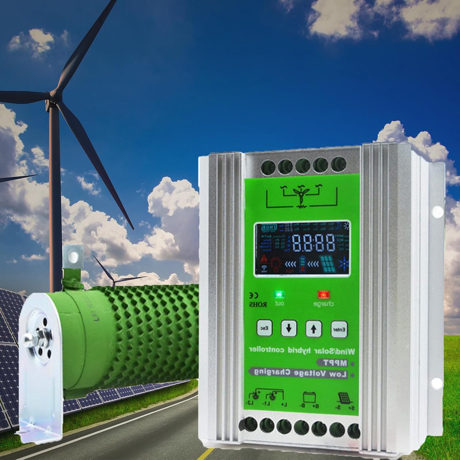 Smart Wind Hybrid MPPT Solar Charge Controller, Off-Grid Wind Turbine MPPT Solar Charge Controller 12V/24V/48V with Automatic Distinction,12v