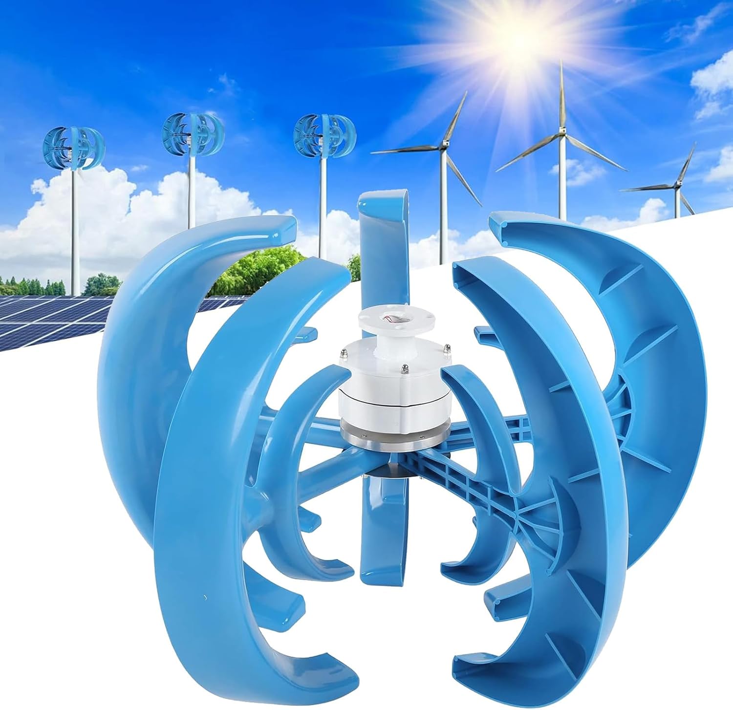 10000W Wind Turbines Generator, 5 Blades 12V 24V Vertical Wind Turbine Kit with Controller, for Home, and Streetlight Use,Blue-12V