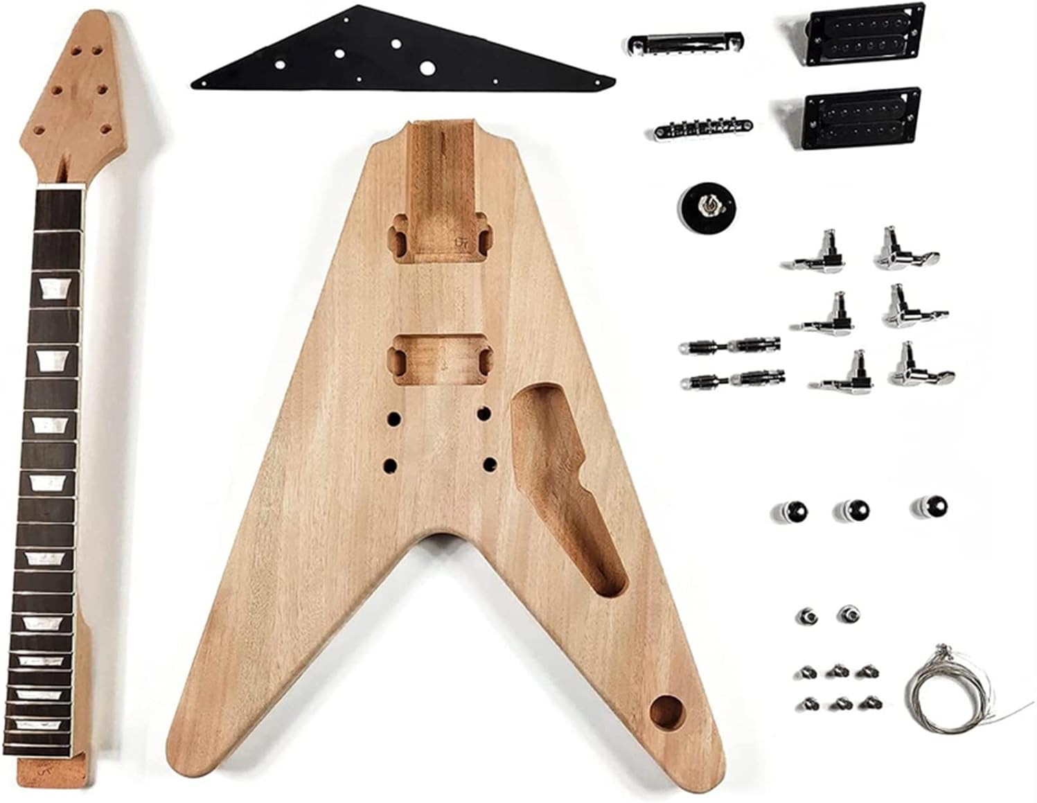 TSTS DIY 6 Strings Solid Mahogany Flying V Style Electric Guitar Body Builder Kit Guitar DIY Accessory