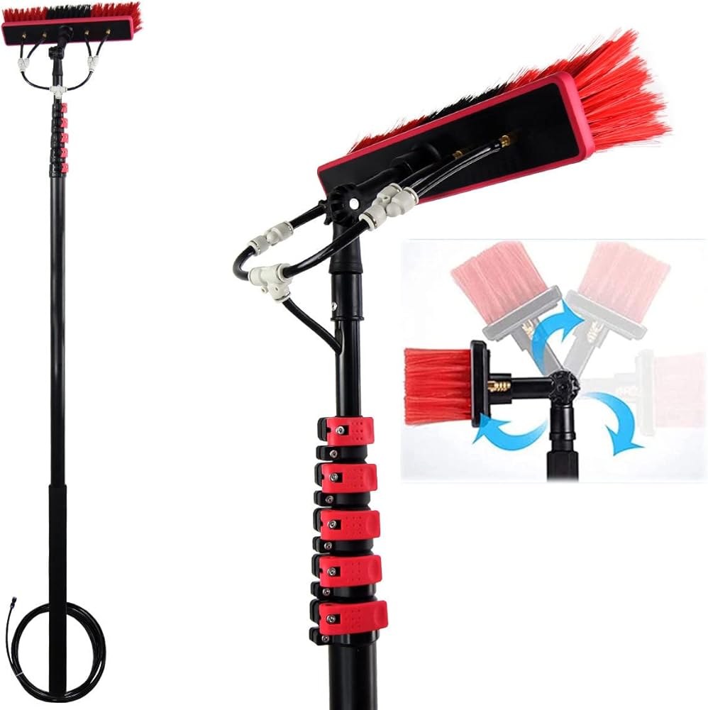 Telescopic Rod Water Brush, Window and Solar Cleaning Pole W/Water fed Telescopic Brush/Brush Window and Solar Panel Cleaning System Windows Cleaning Washing Tool,36FT/10.8M