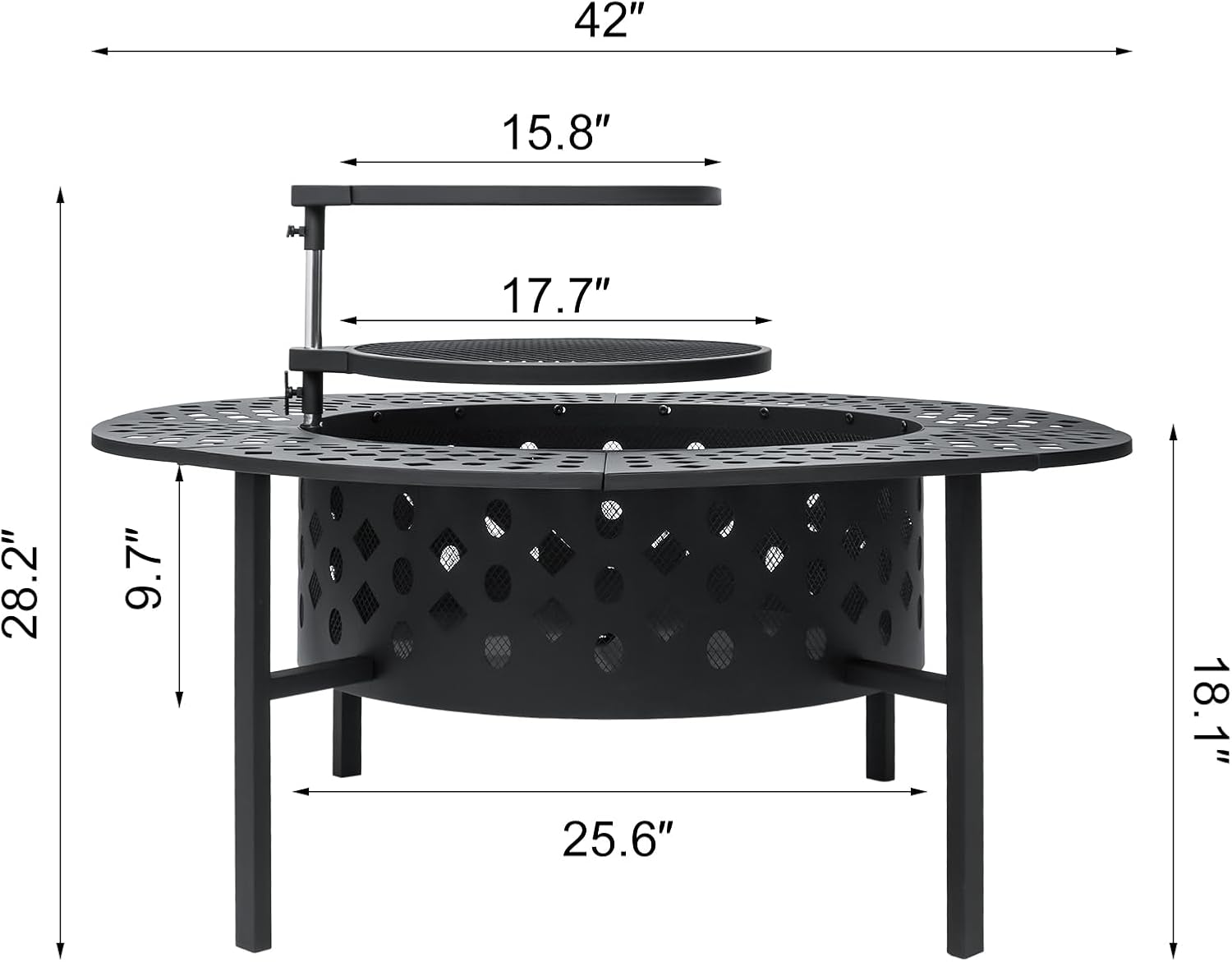 SZHLUX 42 Inch Fire Pit with 2 Grills, Wood Burning Fire Pits for Outside with Lid, Poker and Round Waterproof Cover, BBQ& Outdoor Firepit & Round Metal Table 3 in 1 for Patio, Picnic, Party