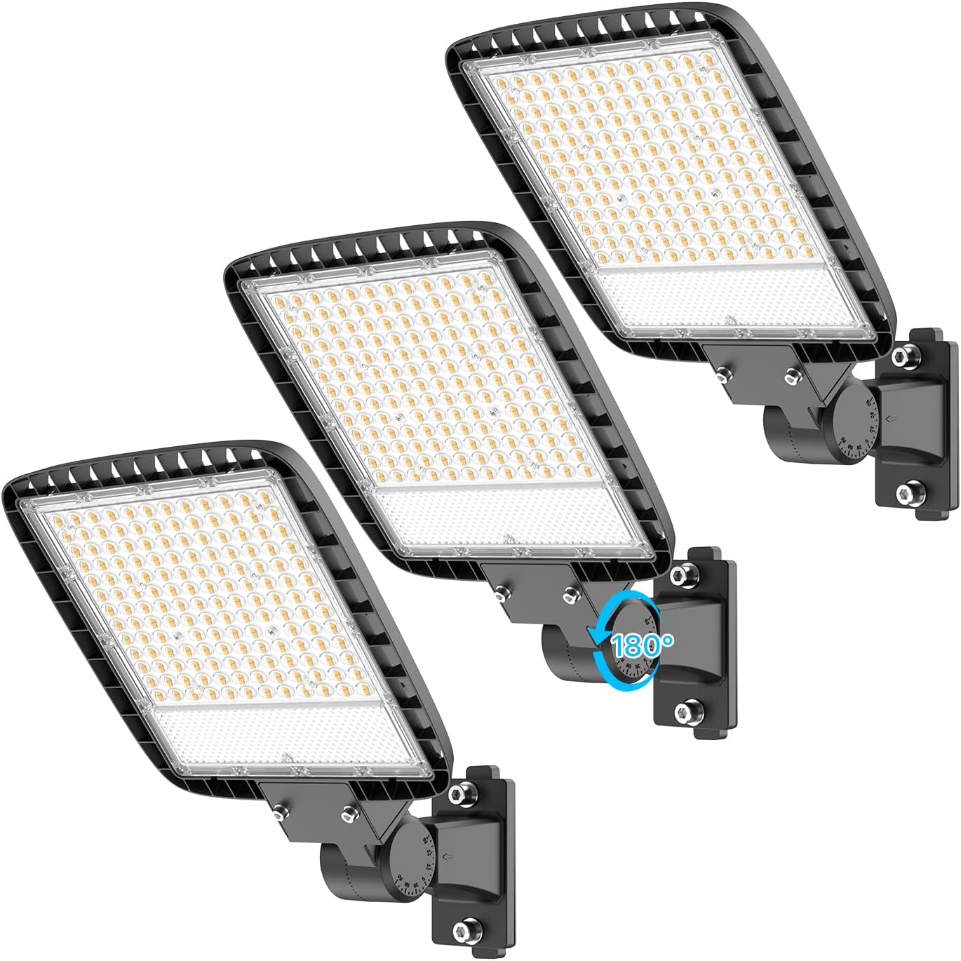 LED Parking Lot Light, 200W LED Flood Light with Dusk to Dawn Photocell, 5000K Daylight, IP65 Waterproof, Adjustable Arm Mount, AC 120V, Outdoor Parking Lot Lighting, 3 Pack