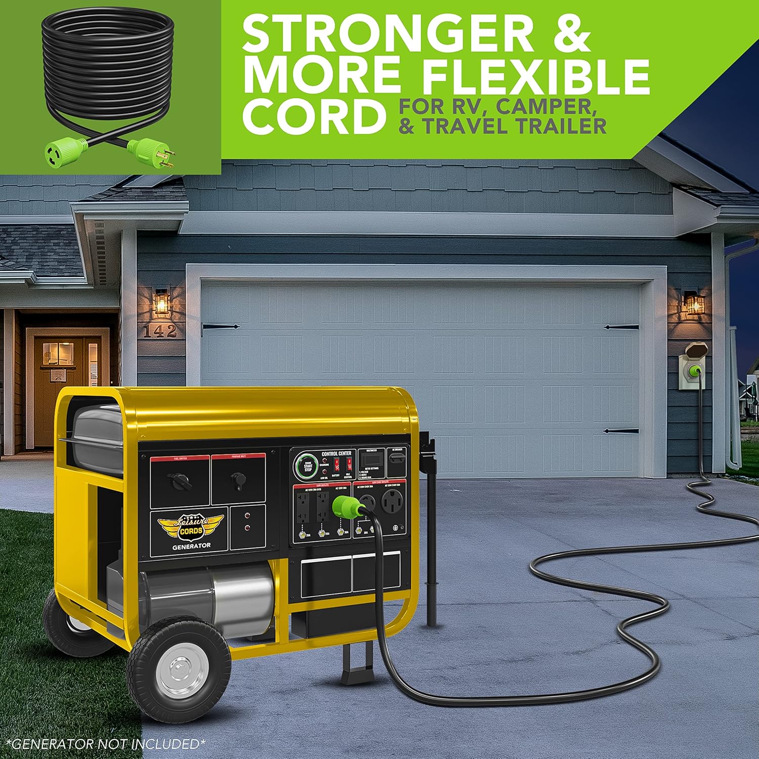 3-Prong 50 Foot 30 Amp Generator Cord, 10 Gauge Heavy Duty L5-30 Generator Power Cord Up to 3750W (50-Feet)