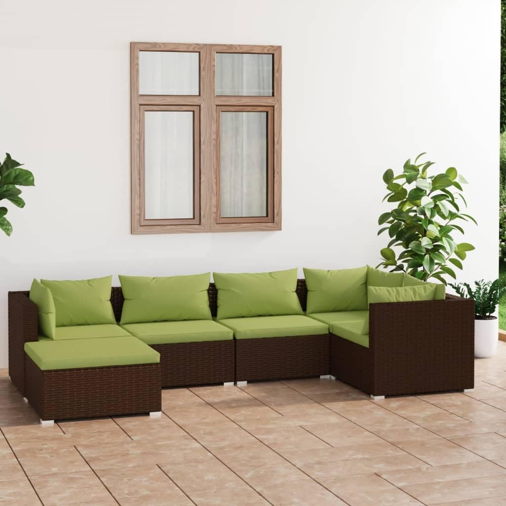 6 Piece Patio Lounge Set with Cushions Poly Rattan Brown,Elevated Outdoor Comfort: Modular Rattan Patio Sofa Set with Lush Cushions Furniture Sets for Patio, Lawn & Garden