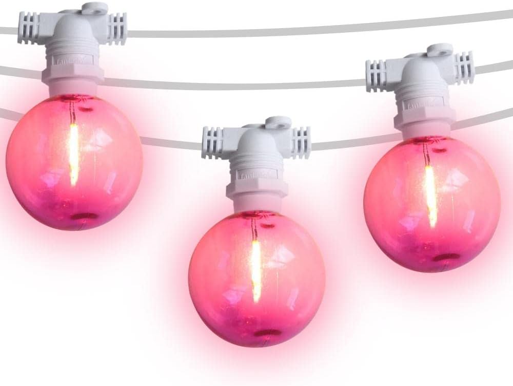 fantado 50 Socket Multi-Color Socket Outdoor Commercial String Light Set, 54 FT White Cord w/ 1-Watt Shatterproof LED Bulbs, Weatherproof - Fuchsia Hot Pink - G50-2 INCH by PaperLanternStore.com