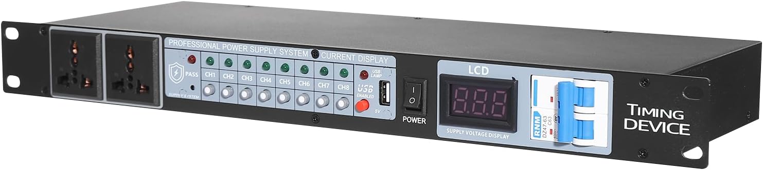 10 Outlet Power Sequencer Conditioner,30A 277VAC 6000W Rack Mount Pro Audio Digital Power Supply Controller Regulator w/Voltage Readout, Surge Protector, for Movie Theaters, Weddings