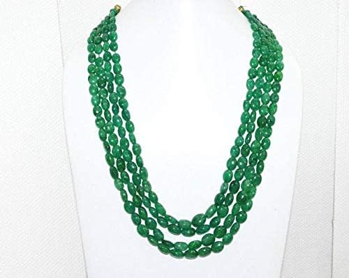 JEWELZ 4 lines dyed emerald smooth oval shape necklace, dyed emerald smooth oval beads, emerald necklace, 7x9-11x13.5 mm