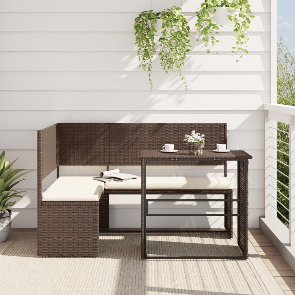 Patio Set Patio Sofa with Table and Cushions L-Shaped Brown Poly Rattan
