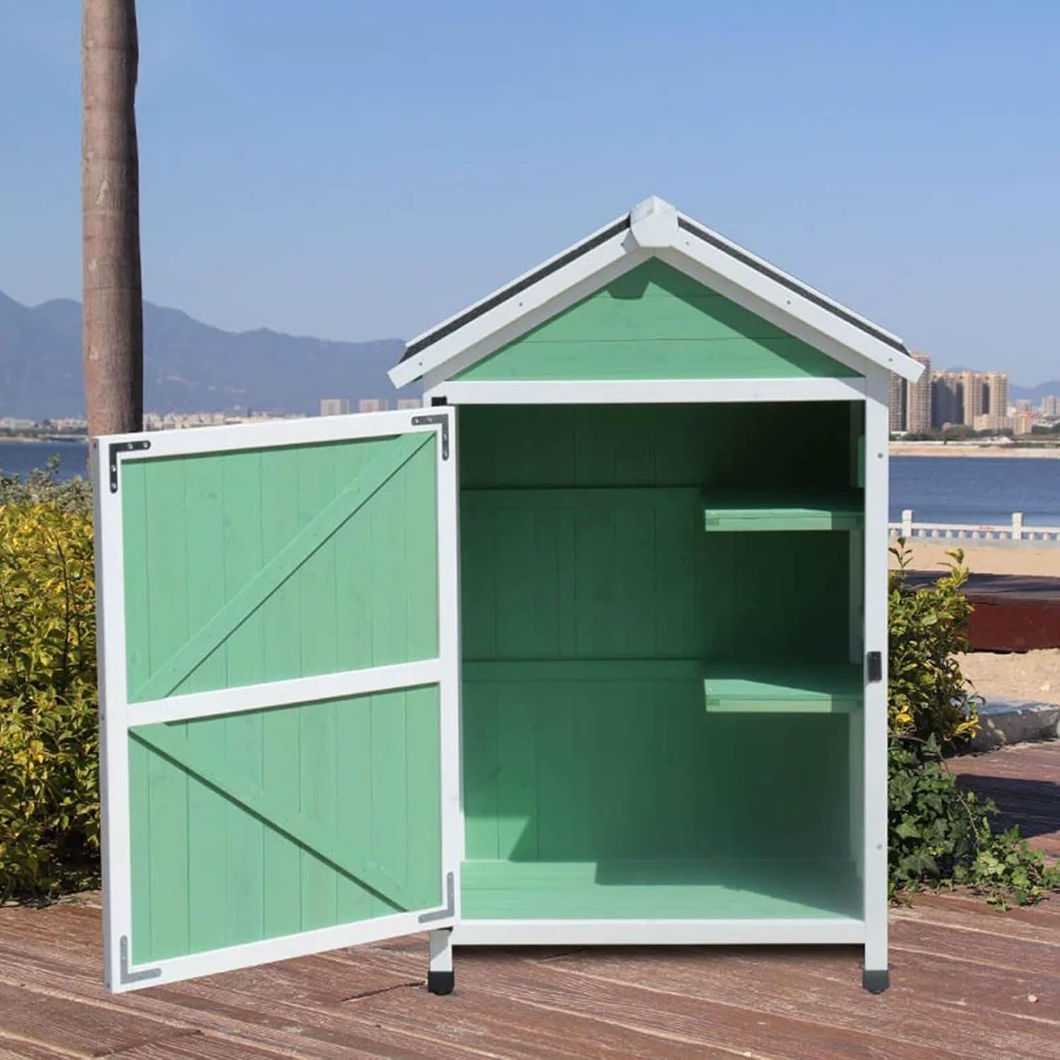 Outdoor Garden Patio Wooden Storage Cabinet, weatherproof Potting Bench Table Yard Lawn Tool Shed,Backyard Furniture Wood Workstation, for Deck/Greenhouse/balcony