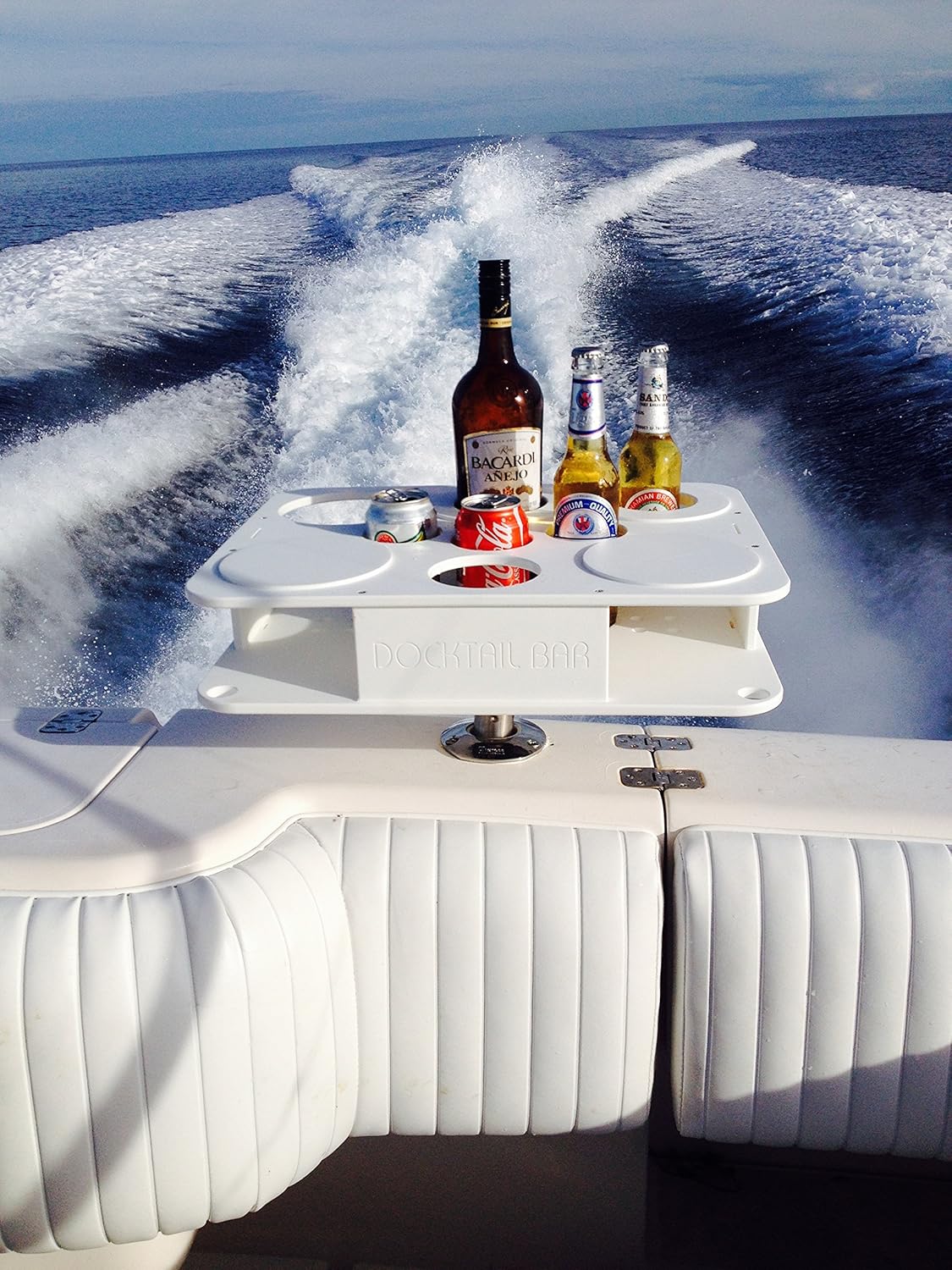 Docktail Bar Boat Caddy Organizer - Portable Bar Table with Rod Holder Mount, Cup Holders, Boat Storage Accessories