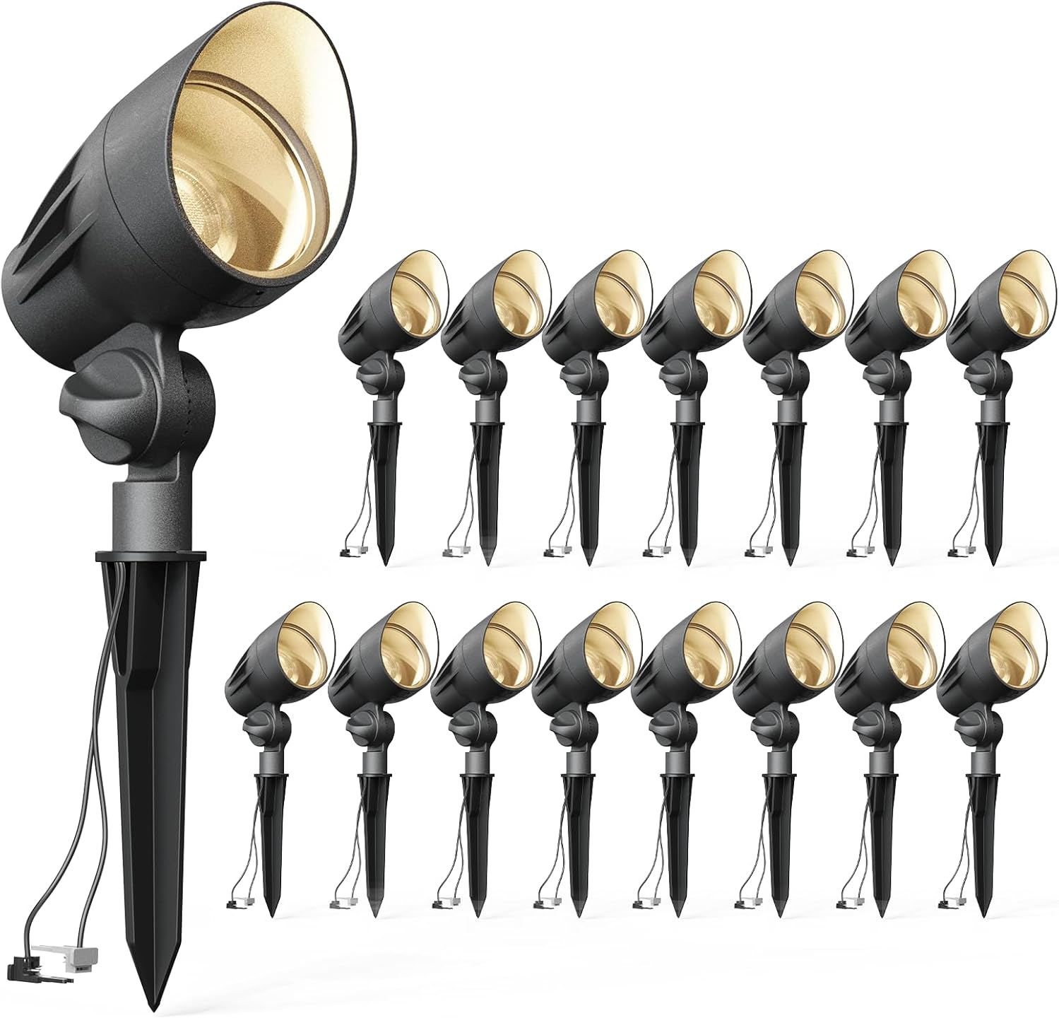 VENUS MANUFACTURING 16 Pack Low Voltage Landscape Flood Light 5 Watt LED Outdoor Landscape Lighting Kits 400 Lumen Black Waterproof Spotlights 12V 2700K Warm White Metal Tree Lights for Garden & Yard