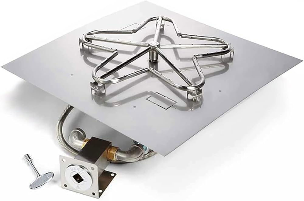 HPC Fire Match Light Gas Fire Pit Kit (TOR-MLFPK18SQ-FLEX-LP-ST), 18x18 Pan, 12